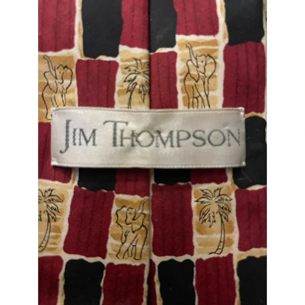 Jim Thompson Neckwear Tie Multicolor Red Black Safari Elephant AOP Silk JBHS
